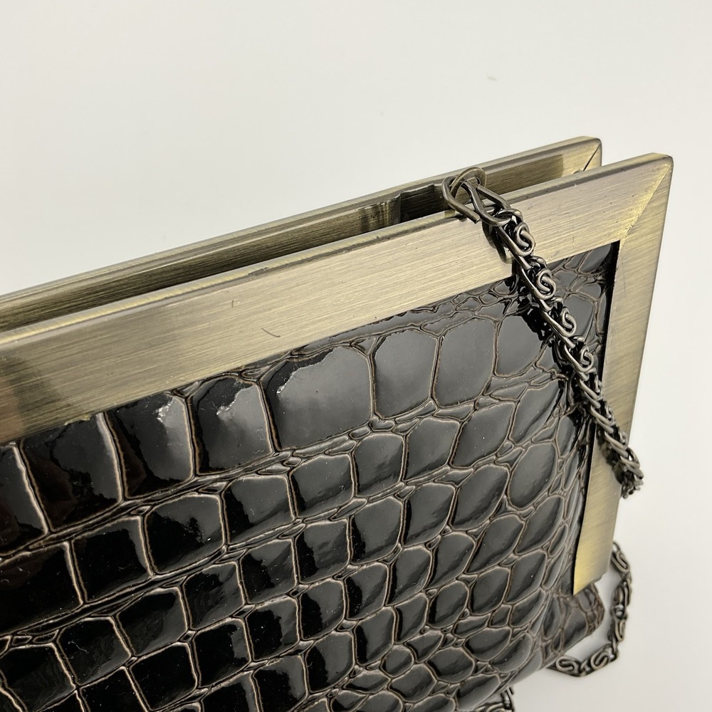 Jessica McClintock Vintage Clutch Patent Leather Crossbody Purse Retro 80s 11 in - Picture 12 of 16
